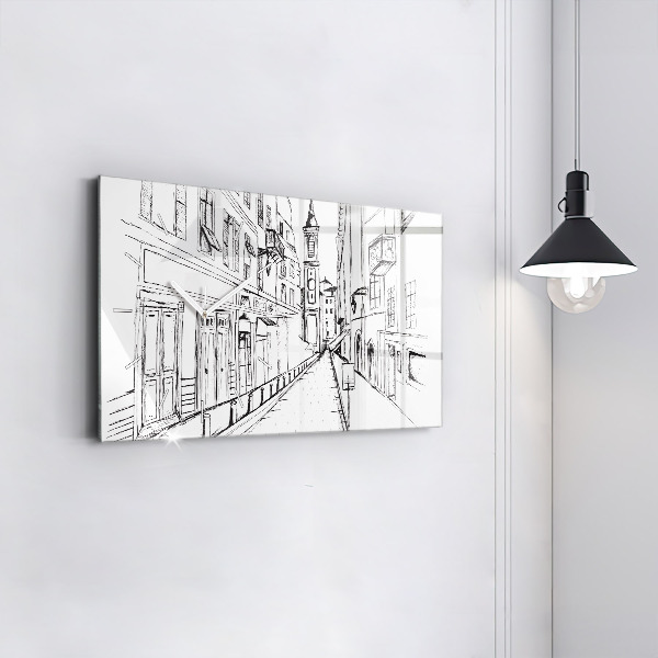 Horizontal wall clock Drawing of the city of Provence