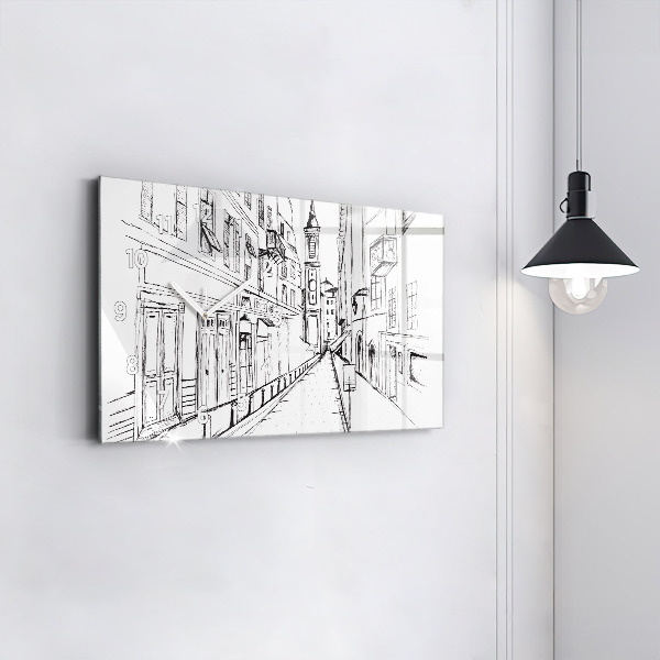 Horizontal wall clock Drawing of the city of Provence