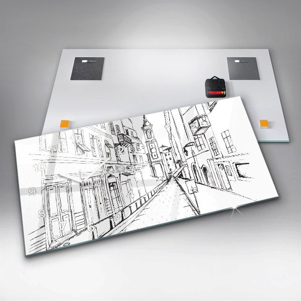 Horizontal wall clock Drawing of the city of Provence