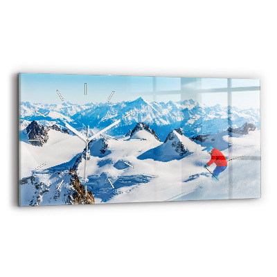 Horizontal wall clock Skier in the Alps