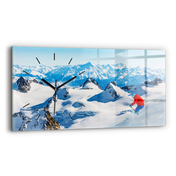 Horizontal wall clock Skier in the Alps