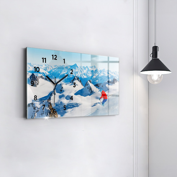 Horizontal wall clock Skier in the Alps