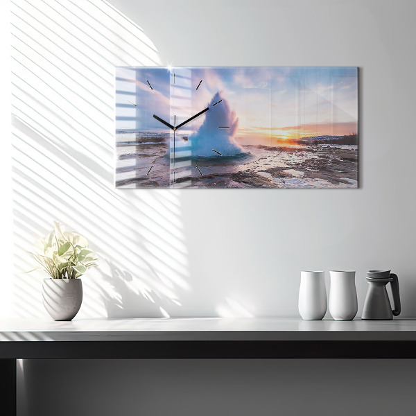 Horizontal wall clock Geyser on the island of Iceland