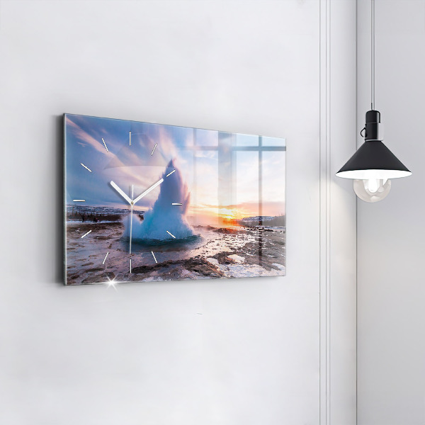 Horizontal wall clock Geyser on the island of Iceland