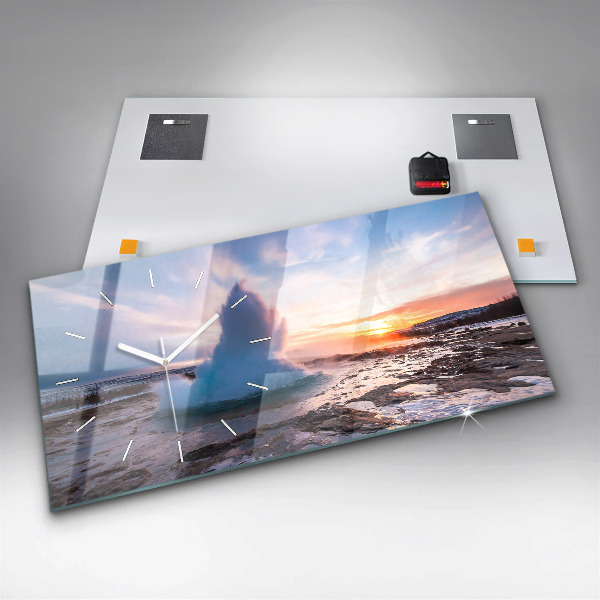 Horizontal wall clock Geyser on the island of Iceland