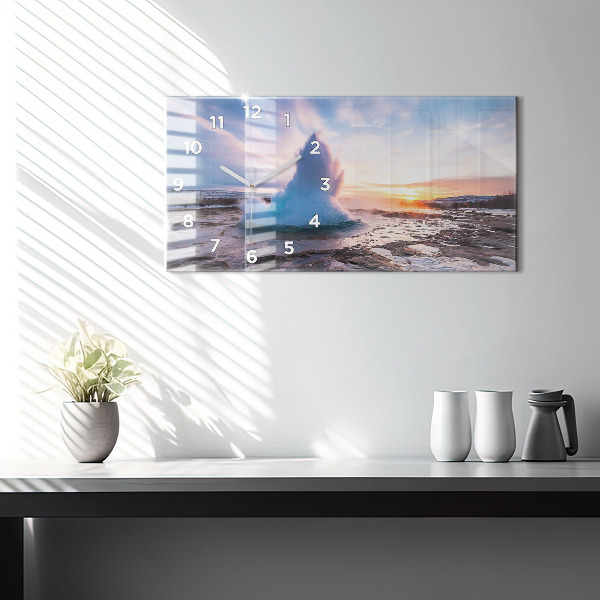 Horizontal wall clock Geyser on the island of Iceland