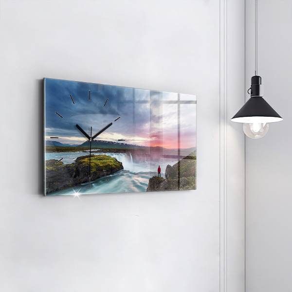 Horizontal wall clock Landscape with a waterfall