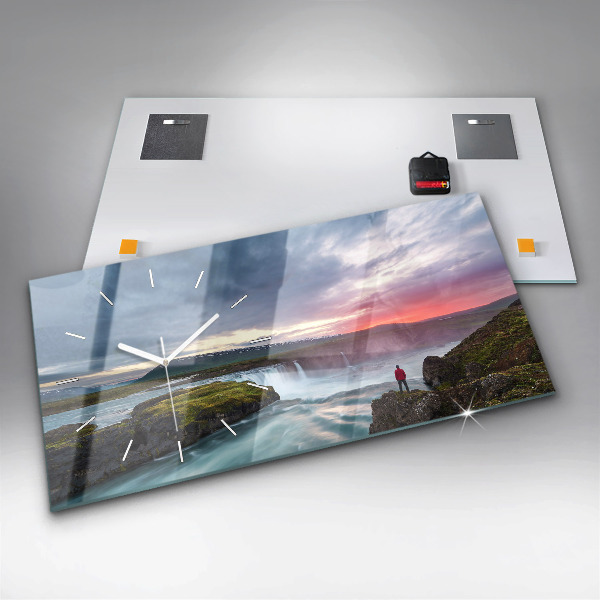 Horizontal wall clock Landscape with a waterfall