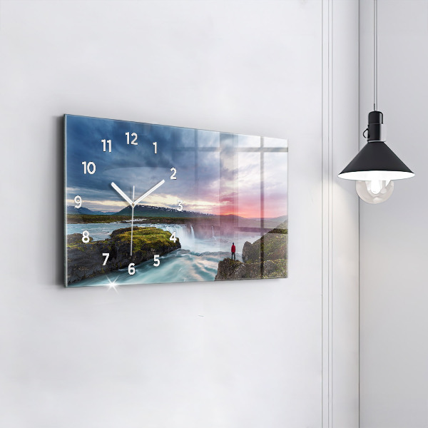 Horizontal wall clock Landscape with a waterfall