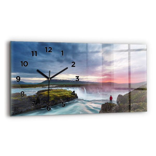 Horizontal wall clock Landscape with a waterfall