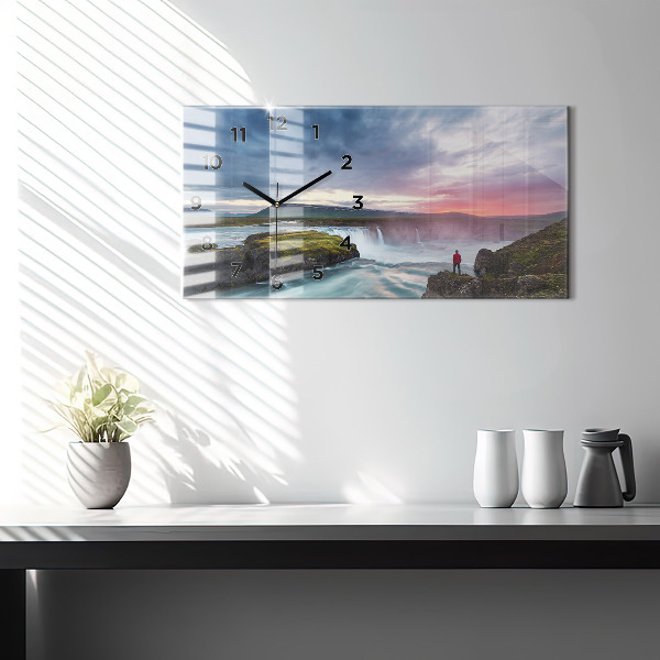 Horizontal wall clock Landscape with a waterfall