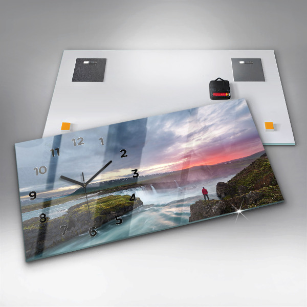 Horizontal wall clock Landscape with a waterfall