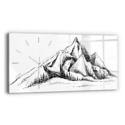Horizontal wall clock Drawn mountains