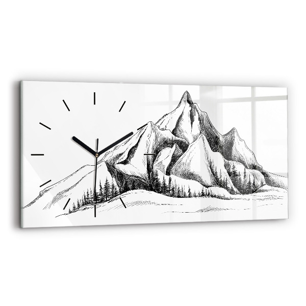 Horizontal wall clock Drawn mountains
