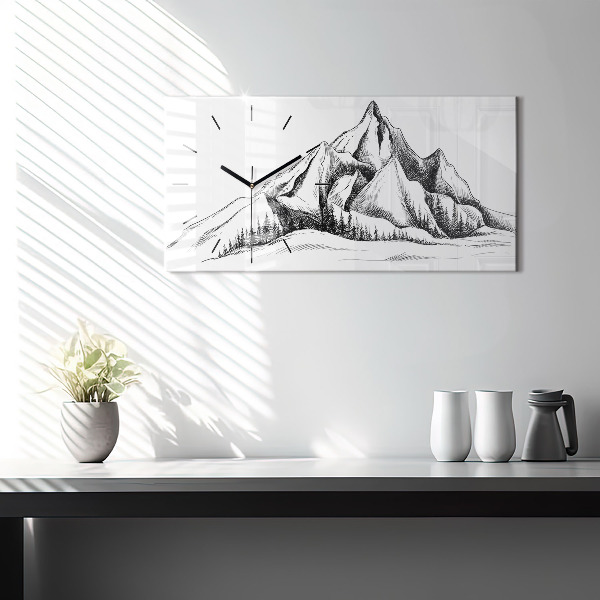Horizontal wall clock Drawn mountains