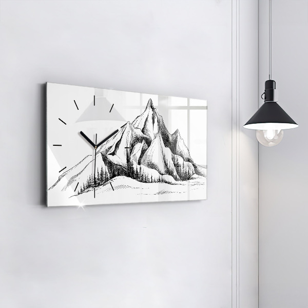 Horizontal wall clock Drawn mountains