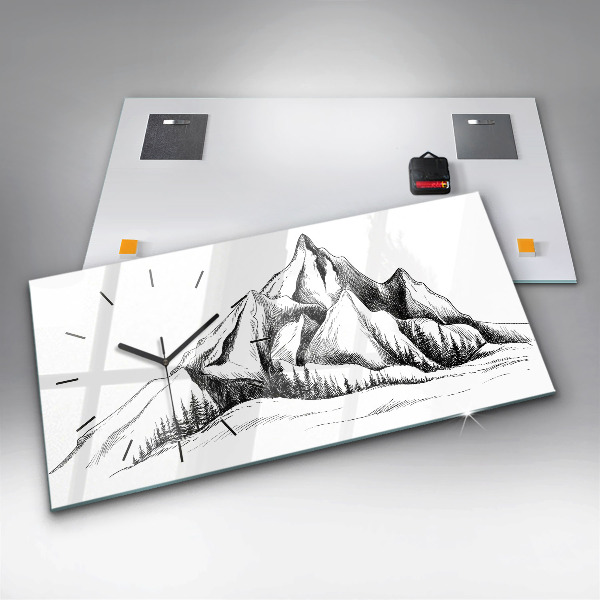 Horizontal wall clock Drawn mountains