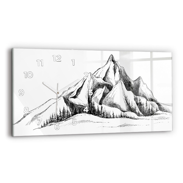 Horizontal wall clock Drawn mountains