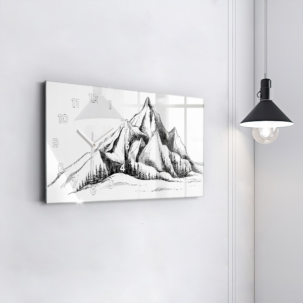 Horizontal wall clock Drawn mountains