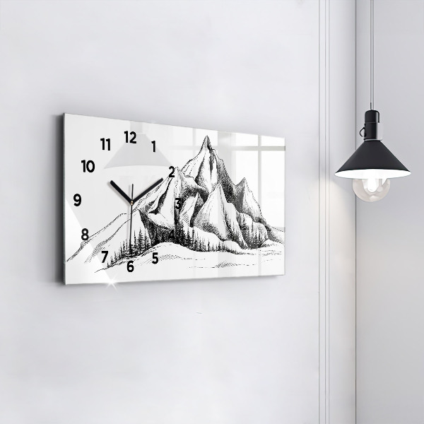Horizontal wall clock Drawn mountains