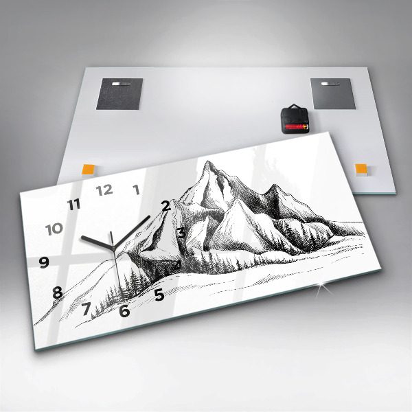 Horizontal wall clock Drawn mountains