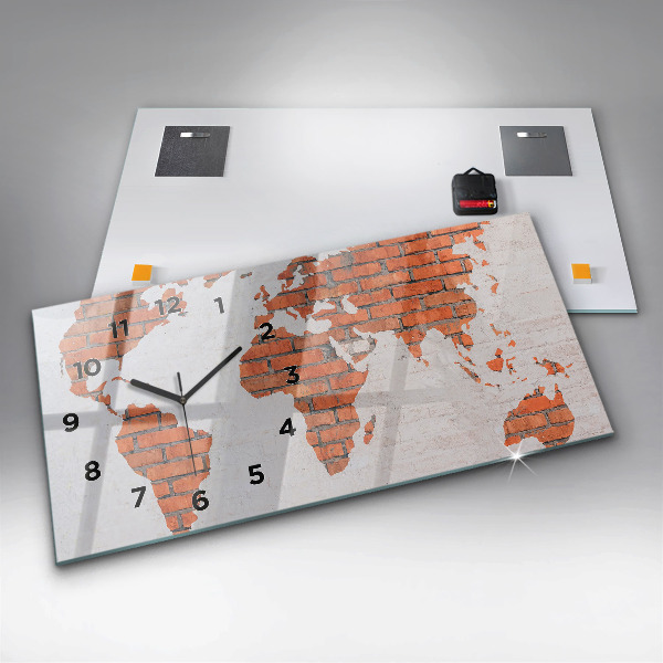 Horizontal wall clock Brick world map