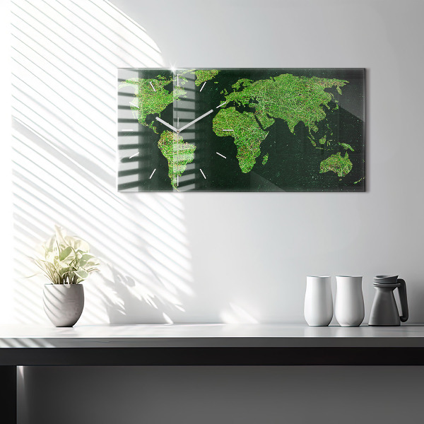 Horizontal wall clock Grass world map