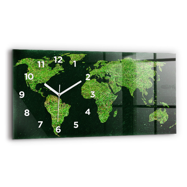 Horizontal wall clock Grass world map