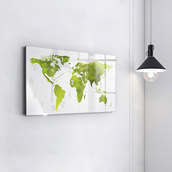 Horizontal wall clock Watercolor world map