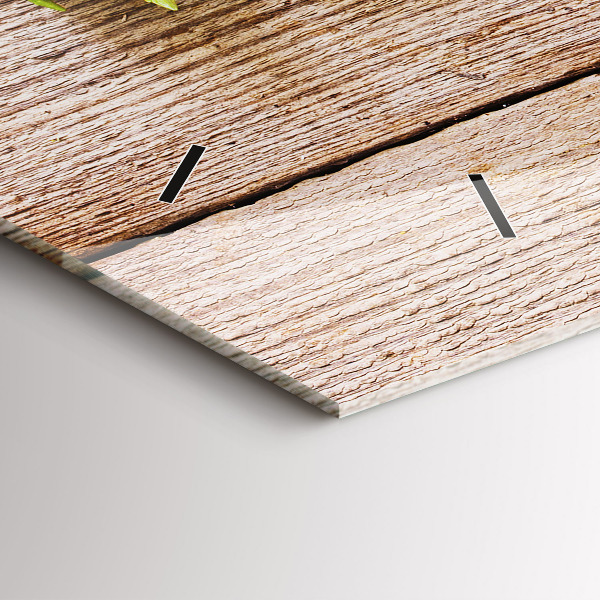 Horizontal wall clock Flowers on wood