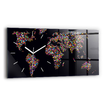 Horizontal wall clock World map made of dots
