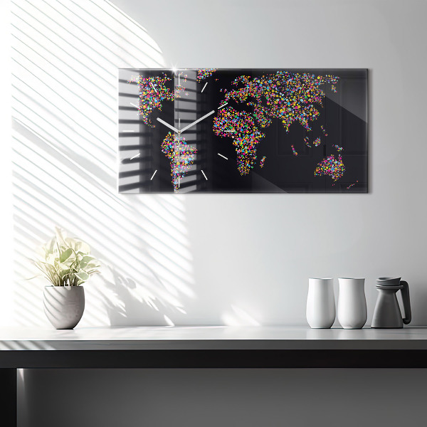 Horizontal wall clock World map made of dots
