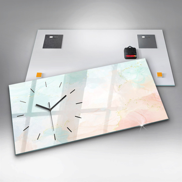 Horizontal wall clock Watercolor marble