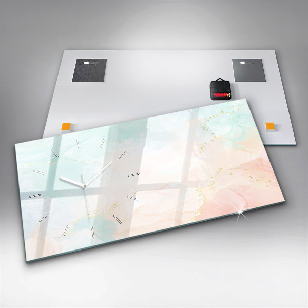 Horizontal wall clock Watercolor marble