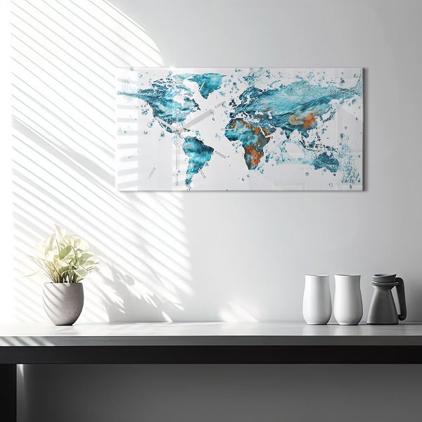 Horizontal wall clock Water map of the world