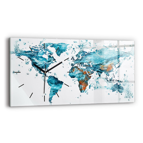 Horizontal wall clock Water map of the world