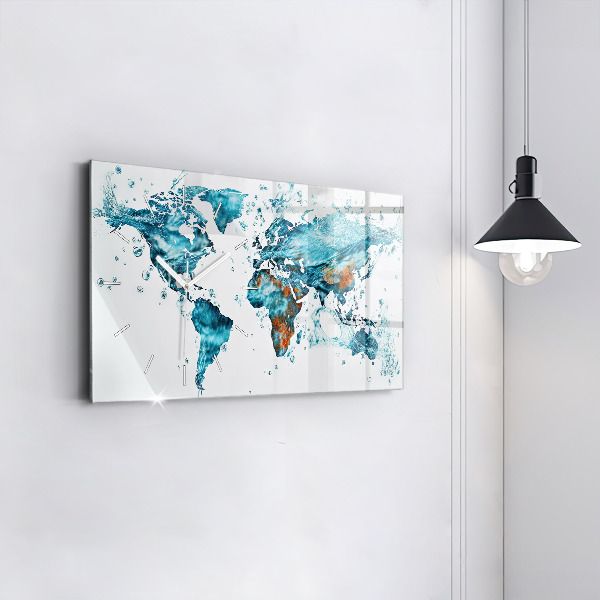 Horizontal wall clock Water map of the world