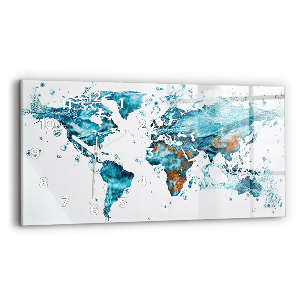 Horizontal wall clock Water map of the world