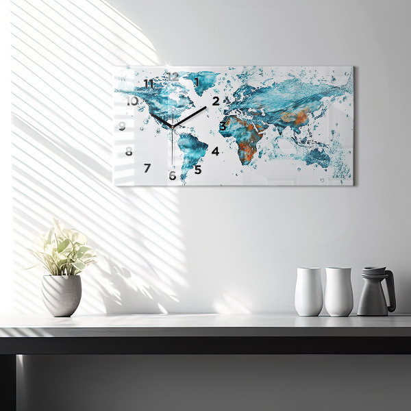 Horizontal wall clock Water map of the world