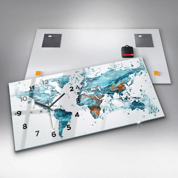 Horizontal wall clock Water map of the world