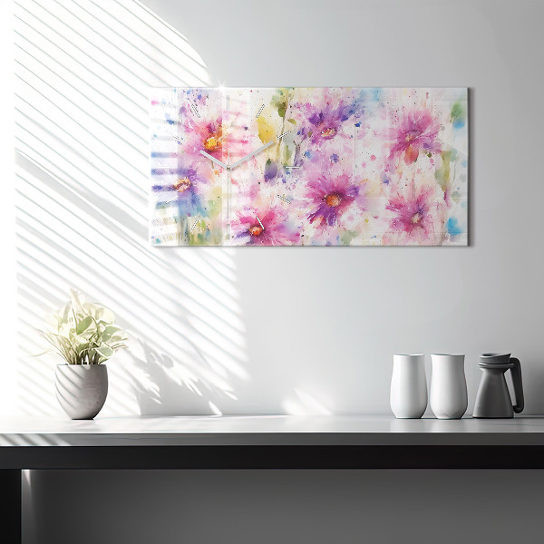 Horizontal wall clock Painted flowers