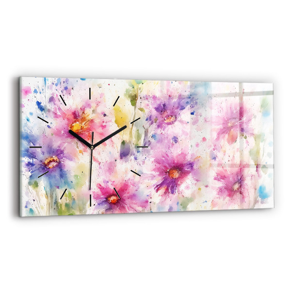 Horizontal wall clock Painted flowers