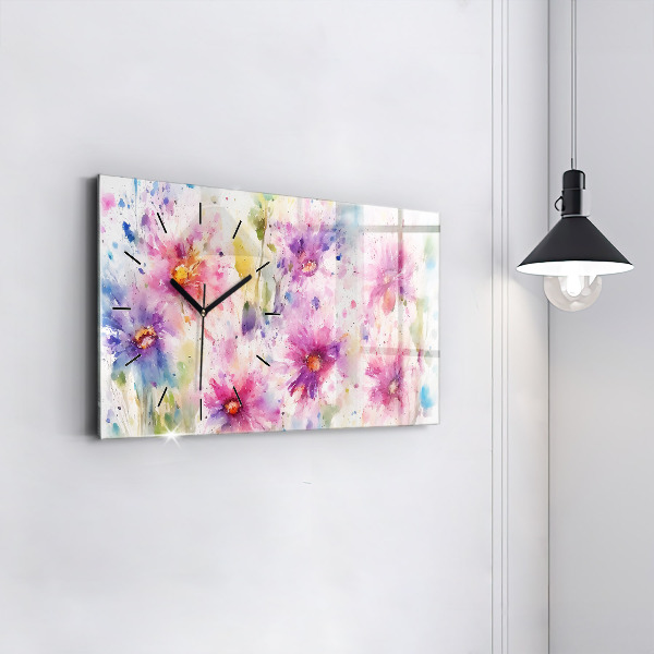 Horizontal wall clock Painted flowers