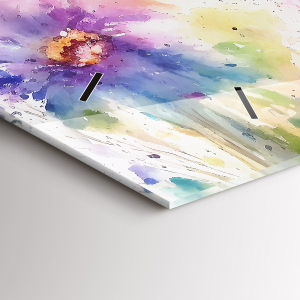 Horizontal wall clock Painted flowers