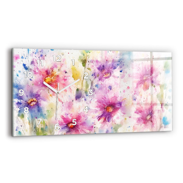 Horizontal wall clock Painted flowers
