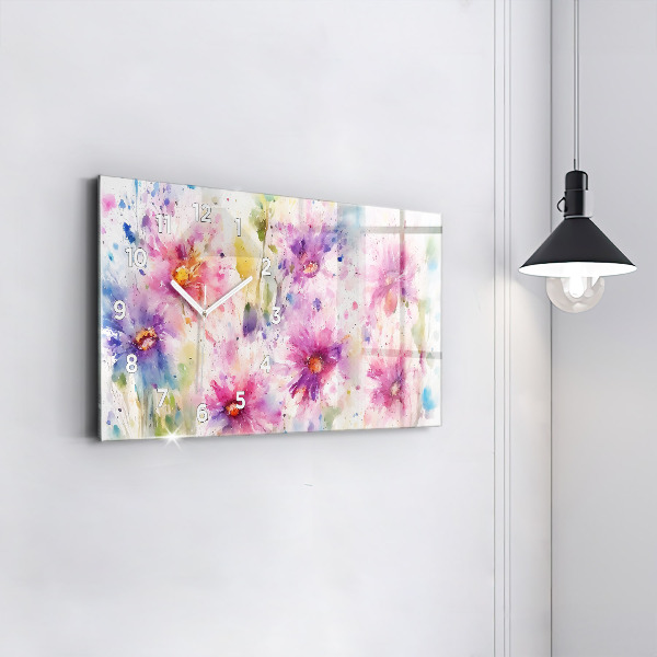 Horizontal wall clock Painted flowers