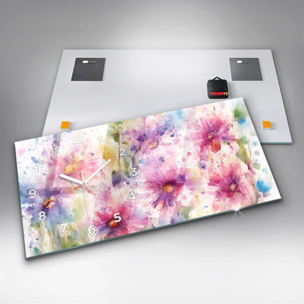Horizontal wall clock Painted flowers