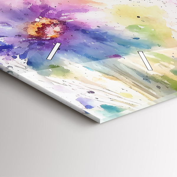 Horizontal wall clock Painted flowers