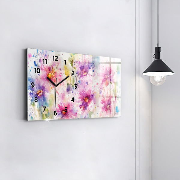 Horizontal wall clock Painted flowers