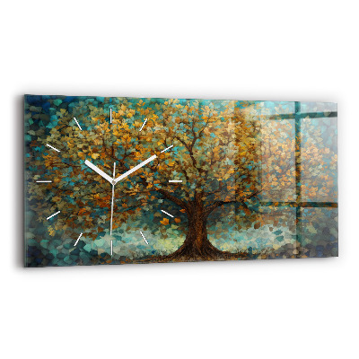 Horizontal wall clock Mosaic tree